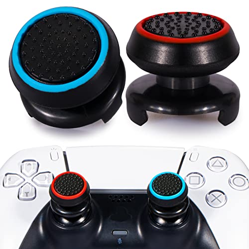 Playrealm FPS Thumbstick Extender & 3D Textur Gummi Silikon Griffabdeckung Thumb Grip Aufsätze 2 Sätze für PS5 Dualsenese & PS4 Controller(Schwarz Rot + Blau) von PlayRealm