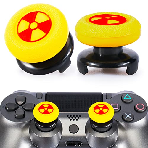 Playrealm FPS Thumbstick Extender & 3D Textur Gummi Silikon Griffabdeckung Thumb Grip Aufsätze 2 Sätze für PS5 Dualsenese & PS4 Controller(Strahlung Gelb) von PlayRealm