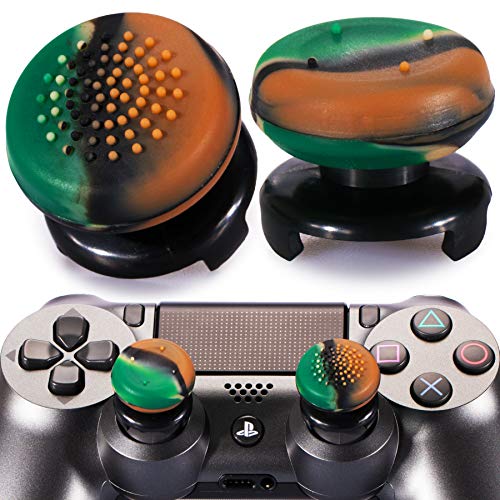 Playrealm FPS Thumbstick Extender & 3D Textur Gummi Silikon Griffabdeckung Thumb Grip Aufsätze 2 Sätze für PS5 Dualsenese & PS4 Controller(Tarngrün) von PlayRealm