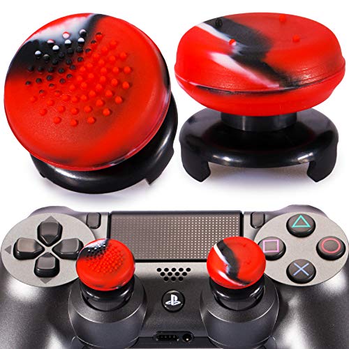 Playrealm FPS Thumbstick Extender & 3D Textur Gummi Silikon Griffabdeckung Thumb Grip Aufsätze 2 Sätze für PS5 Dualsenese & PS4 Controller(Tarnrot) von PlayRealm