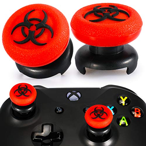 Playrealm FPS Thumbstick Extender & 3D Textur Gummi Silikon Griffabdeckung Thumb Grip Aufsätze 2 Sätze für Xbox One(Bioh Rot) von PlayRealm
