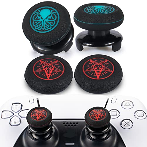 Playrealm FPS Thumbstick Extender & 3D Textur Gummi Silikon Griffabdeckung Thumb Grip Aufsätze 4 für PS5 Dualsenese & PS4 Controller(Cthulhu Blaugrün+DämonenRot) von PlayRealm