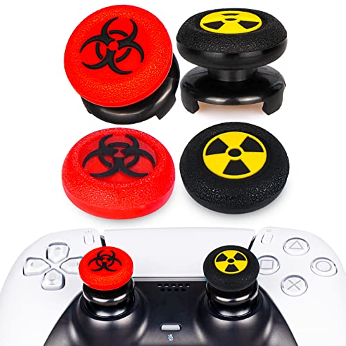 Playrealm FPS Thumbstick Extender & 3D Textur Gummi Silikon Griffabdeckung Thumb Grip Aufsätze 4 für PS5 Dualsenese & PS4 Controller(Schwarz Strahlend+Biochemisches Rot) von PlayRealm