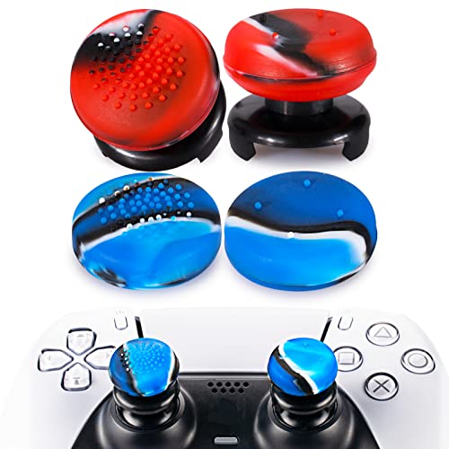 Playrealm FPS Thumbstick Extender & 3D Textur Gummi Silikon Griffabdeckung Thumb Grip Aufsätze 4 für PS5 Dualsenese & PS4 Controller(Tarnung Rot+Blau) von PlayRealm