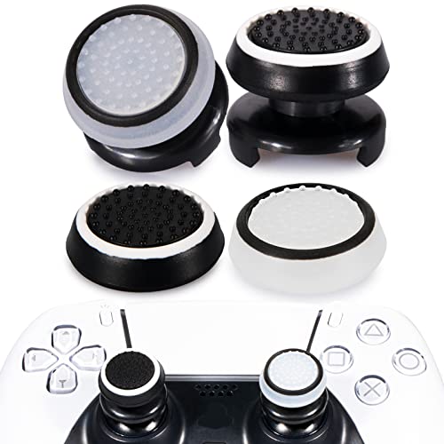 Playrealm FPS Thumbstick Extender & 3D Textur Gummi Silikon Griffabdeckung Thumb Grip Aufsätze 4 für PS5 Dualsenese & PS4 Controller(lumineszierend Transparent Schwarz Weiß) von PlayRealm