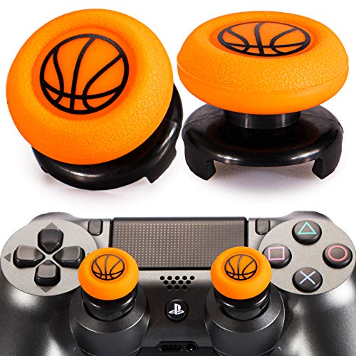 Playrealm FPS Thumbstick Extender & Drucken Gummi Silikon Griffabdeckung Thumb Grip Aufsätze 2 Sätze für PS5 Dualsenese & PS4 Controller(Basketball) von PlayRealm