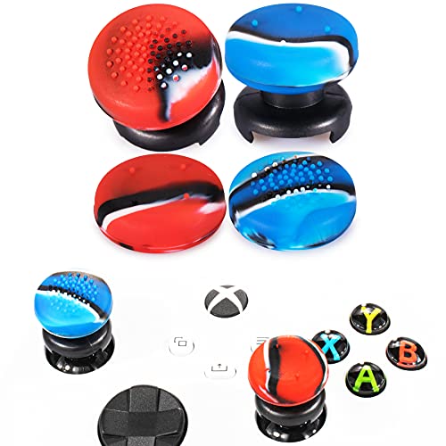 Playrealm FPS Thumbstick Extender & Drucken Gummi Silikon Griffabdeckung Thumb Grip Aufsätze 4 für Xbox Series X & Xbox One Controller(Tarnung Rot+Blau) von PlayRealm