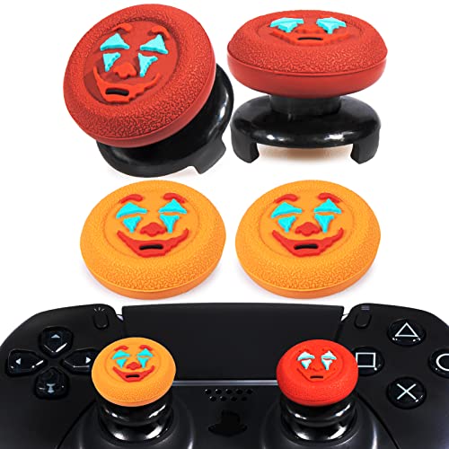 Playrealm FPS Thumbstick Extender &Textur Gummi Silikon Griffabdeckung Thumb Grip Aufsätze 4 Sätze für PS5 Dualsenese & PS4 Controller(Joker Orange+Rot) von PlayRealm