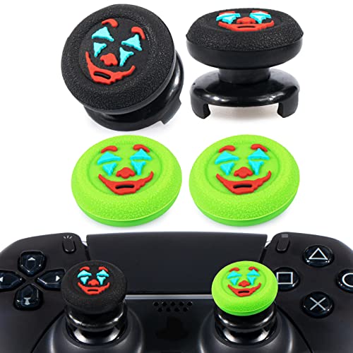 Playrealm FPS Thumbstick Extender &Textur Gummi Silikon Griffabdeckung Thumb Grip Aufsätze 4 Sätze für PS5 Dualsenese & PS4 Controller(Joker Schwarz+Grün) von PlayRealm