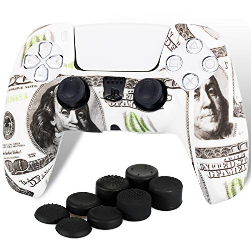 Playrealm Sanft Drucken Silikon Skin Hülle x 1 & Aufsätze Kappen x 8 für PS5 Dualsenese Controller (Dollar) von PlayRealm
