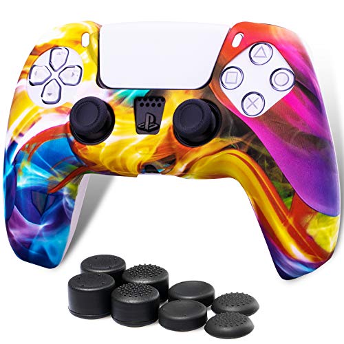 Playrealm Sanft Drucken Silikon Skin Hülle x 1 & Aufsätze Kappen x 8 für PS5 Dualsenese Controller (Regenbogen) von PlayRealm