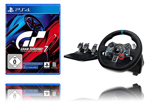 Gran Turismo 7 Standard Edition [PlayStation 4] + Logitech G29 Driving Force Gaming Rennlenkrad, Lenkbereich, Racing Leder-Lenkrad, Verstellbare Edelstahl Bodenpedale, für PS5, PS4, PC, Mac - Schwarz von Playstation