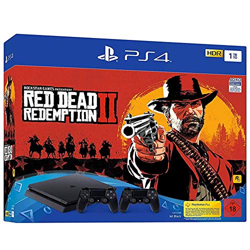 PlayStation 4 - Konsole( 1TB, schwarz, slim) inkl. Red Dead Redemption 2 + 2 DualShock Controller von PlayStation