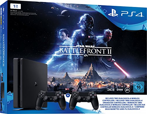 PlayStation 4 - Konsole (1TB, schwarz, slim) inkl. StarWars Battlefront II + 2 DualShock Controller von PlayStation