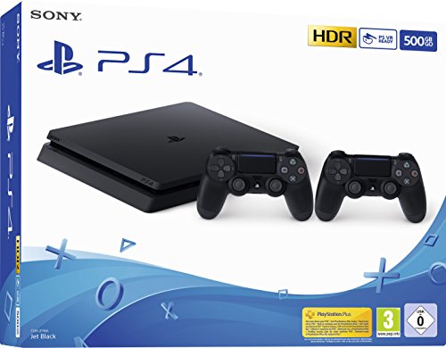 PlayStation 4 - Konsole (500 GB, schwarz, slim, F-Chassis) + zweiter DualShock 4 Controller von Playstation