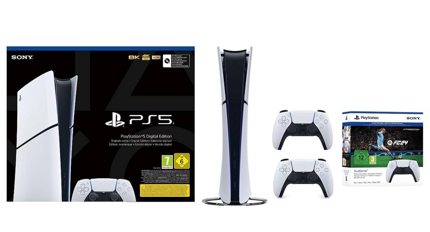 Playstation 5 Digital Edition (Slim) inkl. 2. Controller (weiß) + FC24 Bundle (2) von Playstation