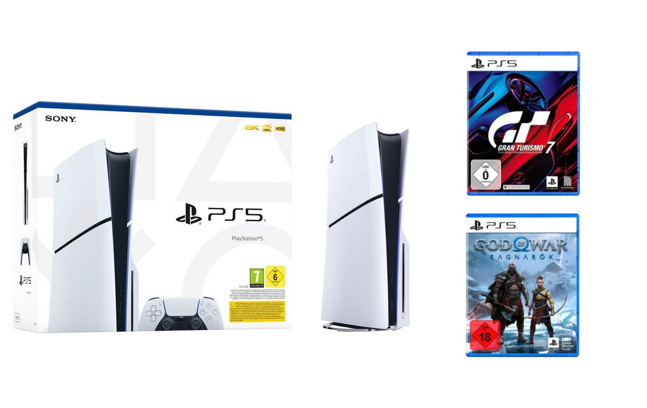 Playstation 5 Disk Edition (Slim) (Konsolen-Bundle, inkl. Gran Turismo 7 & God of War: Ragnarök) von Playstation