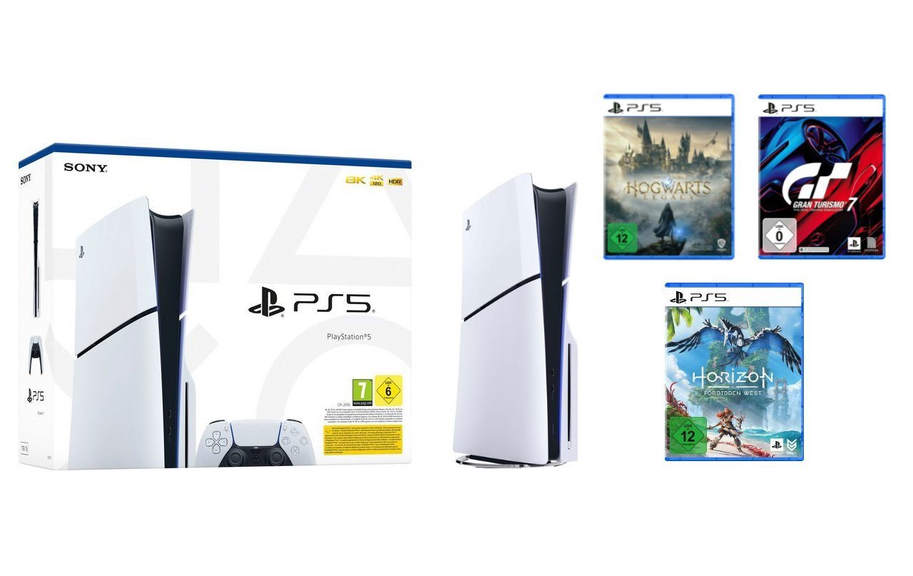 Playstation 5 Disk Edition (Slim) (Konsolen-Bundle, inkl. Hogwarts Legacy, Gran Turismo 7, Horizon Forbidden West) von Playstation