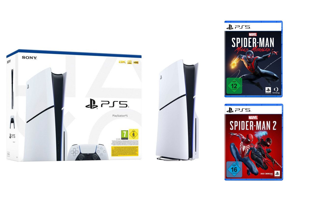 Playstation 5 Disk Edition (Slim) (Konsolen-Bundle, inkl. Marvel's Spider-Man 2 & Spider-Man: Miles Morales) von Playstation
