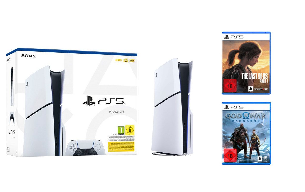 Playstation 5 Disk Edition (Slim) (Konsolen-Bundle, inkl. The Last Of Us Part I & God of War: Ragnarök) von Playstation