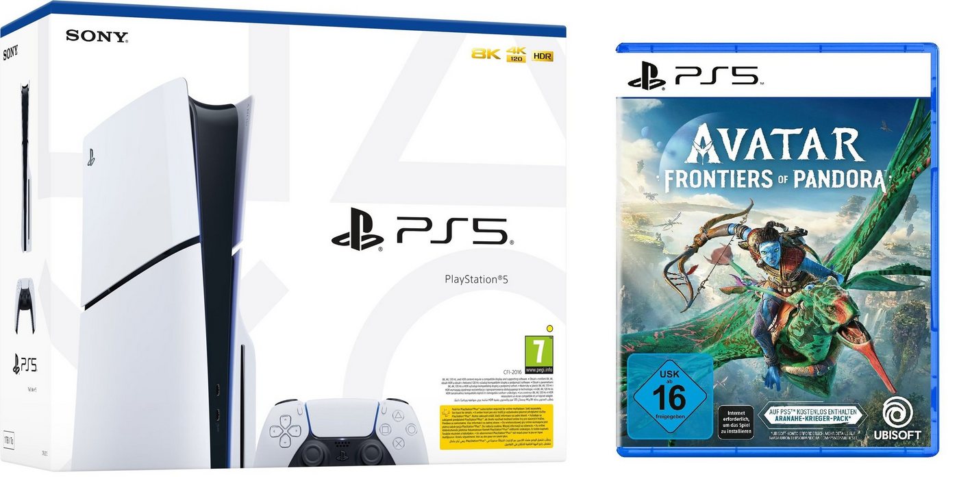 Playstation PS5 Konsole Slim mit Avatar: Frontiers of Pandora Spiel 1TB (Bundle), Playstation 5 Console Laufwerk Disk von Playstation