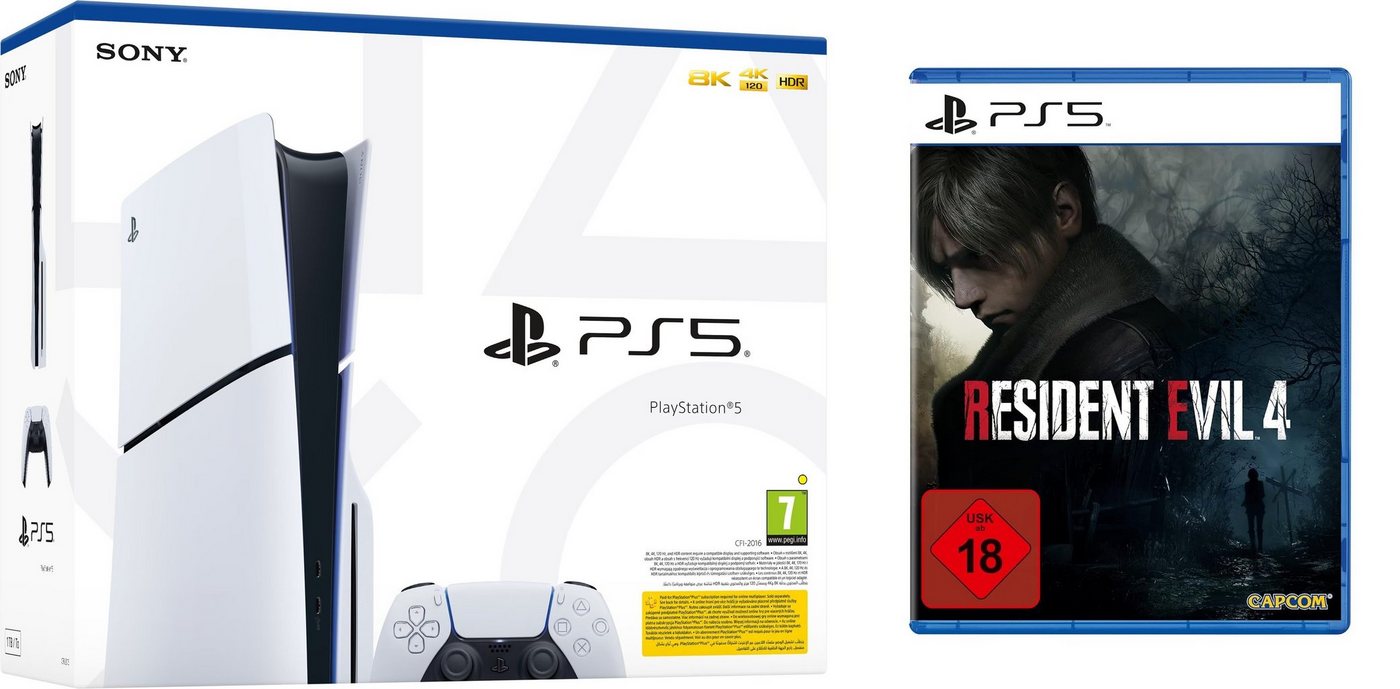 Playstation Playstation 5 Slim Konsole Laufwerk + Resident Evil 4 Remake PS5 Spiel 1TB (Bundle), SSD, 4k, Disk Edition von Playstation