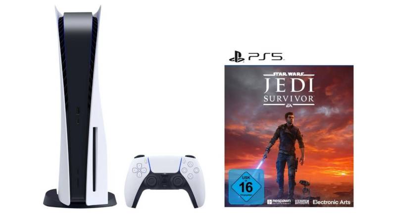 Playstation Sony PS5 Konsole Disk Laufwerk + Star Wars Jedi: Survivor, Blu-ray Disc Version - Playstation Bundle Set von Playstation