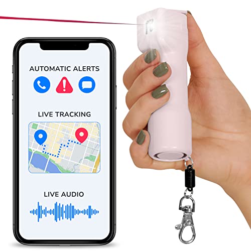 Plegium SMART Selbstverteidigungsspray UK Legal Kriminelleridentifikator Schlüsselanhänger 5-in-1 (Rosa) Kostenlose GPS-Ortung, Notfalltexte und Telefonanrufe, Sirene, LED-Blitzlicht von Plegium