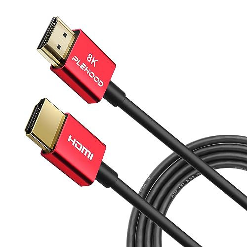 Dünnes HDMI-Kabel 2.1, 8 K, schlankes HDMI-Kabel, High Speed, 48 Gbit/s, 8 K @ 60 Hz, 4 K @ 120 Hz, Dynamic HDR, eARC, Dolby Vision, kompatibel mit GH5S, NS, 8KUHD TV, PS5, Rot, 1 m (3 Fuß) von Plehood