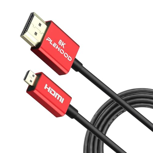 Plehood 4K 8K Micro-HDMI auf HDMI 1.6FT/0.5m, High Speed 48Gbps HDMI 2.1, ultradünnes HDMI Kabel Φ3.6mm, suppot 4K@60Hz ， 4K@120Hz ， 8K@60Hz (A-D 0,5m)… von Plehood