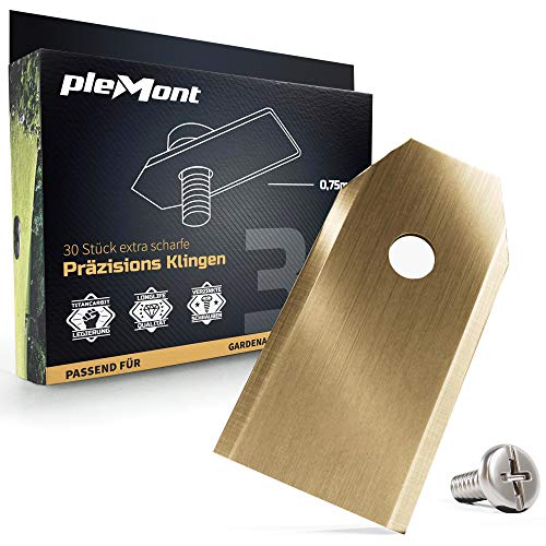 Plemont ® [30er Set] Titan Automower Messer. Universal Ersatzklingen für viele ® Mähroboter & Gardena ®. Rasenroboter Ersatzmesser. Ersatzeile, Zubehör für Rasenmäher Roboter von Plemont
