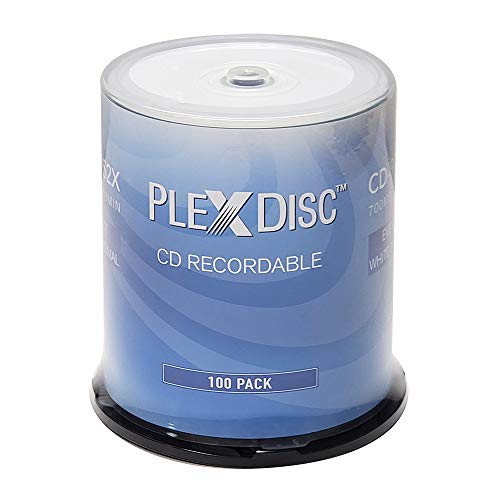 PlexDisc CD-R 631-415-BX 700MB 52X weißer Thermohub bedruckbar - 100 Disc Spindel (FFP) von PlexDisc