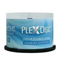 PlexDisc DVD+R DL, 50 STK, 8X, 8,7GB, Double-Layer, tintenstrahlbedruckbar, matt-weiß von PlexDisc