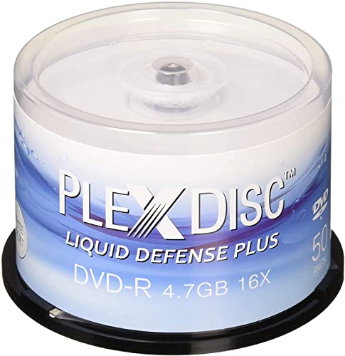 PlexDisc DVD-R, wasserfest, glänzend, für Tintenstrahldrucker bedruckbar, DVD-R, 16 x 4,7 GB, 50 Disc-Spindel von PlexDisc