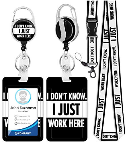 Plifal Ausweishalter mit Schlüsselband und einziehbarem Gürtelclip, lustiger Schlüsselanhänger, Lanyards, zum Anklippen, vertikale Ausweishülle für Damen und Herren (I Don't Know I Just) von Plifal