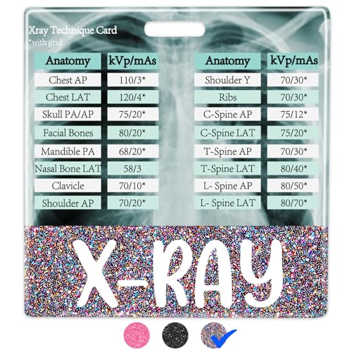 Plifal X-RAY Tech Referenzkarte mit Badge Buddy – Horizontale Anatomie und KVP-Karte, Spickzettel, bunt, Radiologie-Technik, Arbeitszubehör von Plifal