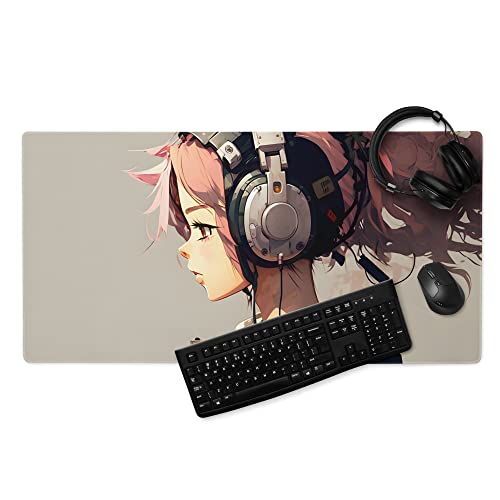 Anime Gaming Mauspad XXL Manga Girl Schreibtischunterlage Groß Rutschfest Gamer Mouse Pad Geschenk PC Computer Zubehör (80x40cm) von PlimPlom