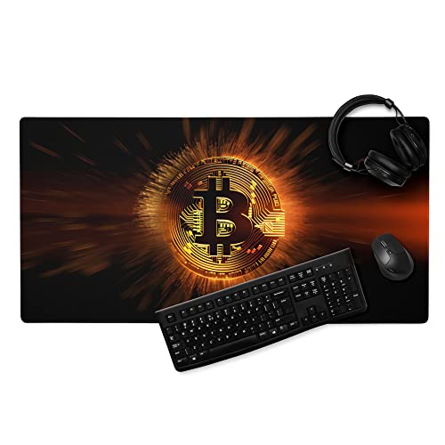 Bitcoin Mauspad XXL Crypto Gaming Schreibtischunterlage Groß Rutschfest Gamer Mousepad PC Computer Zubehör Mausmatte (60x35cm) von PlimPlom