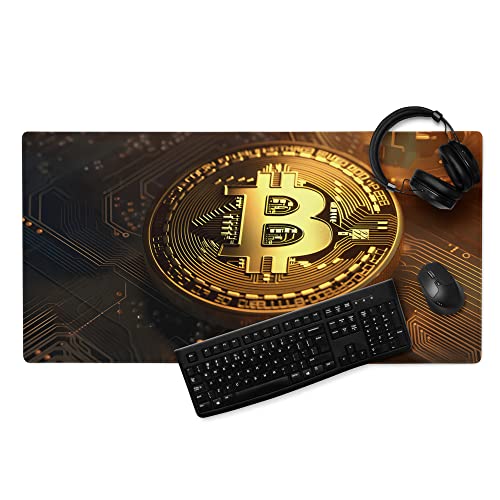 Bitcoin Mauspad XXL Gaming Crypto Schreibtischunterlage Groß Rutschfest Gamer Mousepad PC Computer Zubehör Mausmatte (60x35cm) von PlimPlom