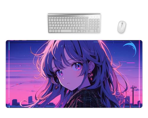 Gaming Mauspad XXL - Anime Girl Manga Vaporwave Schreibtischunterlage - Hochwertiges Mousepad In 2 Größen - Schreibtisch Matte Groß - Bessere Präzision und Geschwindigkeit - Computer Zubehör (60x35cm) von PlimPlom