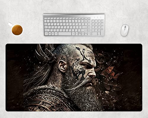 Gaming Mauspad XXL Wikinger Deko Schreibtischunterlage PC Unterlage Rutschfest Mousepad Groß Büro Deko Viking Mouse Pad Schreibtischmatte von PlimPlom