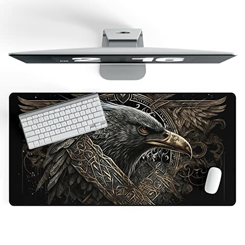 Gaming Mauspad XXL Wikinger Rabe Schreibtischunterlage PC Unterlage Rutschfest Mousepad Groß Büro Deko Viking Mouse Pad Schreibtischmatte von PlimPlom