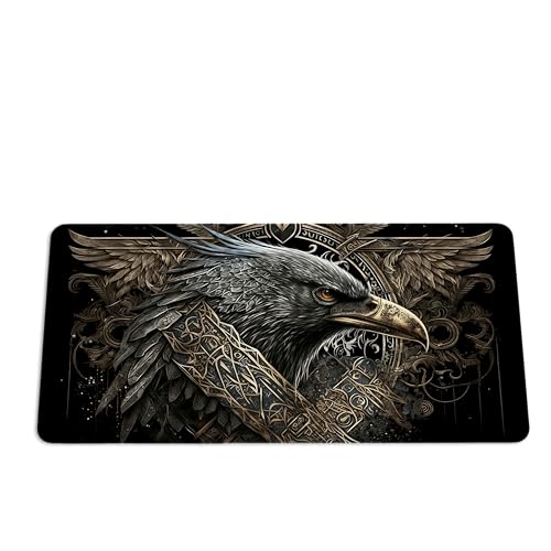 Gaming Mauspad XXL Wikinger Rabe Schreibtischunterlage PC Unterlage Rutschfest Mousepad Groß Büro Deko Viking Mouse Pad Schreibtischmatte von PlimPlom