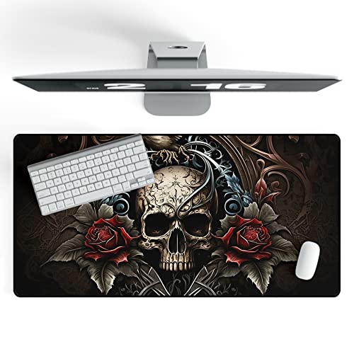 Gothic Gaming Mauspad XXL Goth Schreibtischunterlage PC Unterlage Rutschfest Mousepad Groß Büro Deko Totenkopf Mouse Pad Schreibtischmatte von PlimPlom