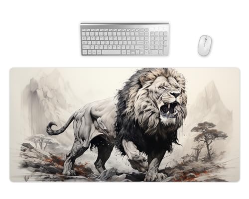 Mauspad Groß XXL - Löwe Schreibtischunterlage Löwe - Hochwertiges Gaming Mousepad In 2 Größen - Schreibtisch Matte Groß - Präzision und Geschwindigkeit - PC Zubehör (7, 60x35cm) von PlimPlom