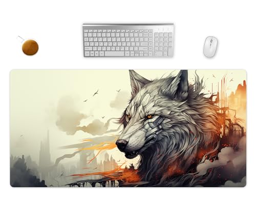 Mauspad XXL - Dark Fantasy Wolf Schreibtischunterlage - Gothic Gaming Mousepad Groß - Schreibtisch Matte In 2 Größen (2, 80x40cm) von PlimPlom