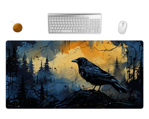 Mauspad XXL - Fantasy Rabe Schreibtischunterlage - Gothic Gaming Mousepad Groß - Schreibtisch Matte In 2 Größen (1, 80x40cm) von PlimPlom