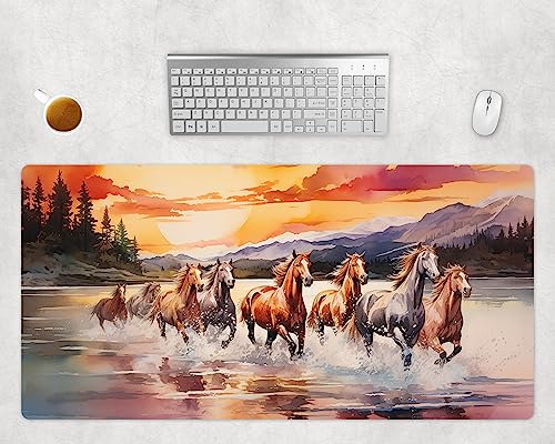 Mauspad XXL Gaming Groß 80x40cm Oder 60x35cm - Pferde Gemälde Schreibtischunterlage - Computer Zubehör - PC Gamer Mousepad Rutschfest Wasserabweisend - Schreibtischmatte Büro Deko (4, 60x35cm) von PlimPlom