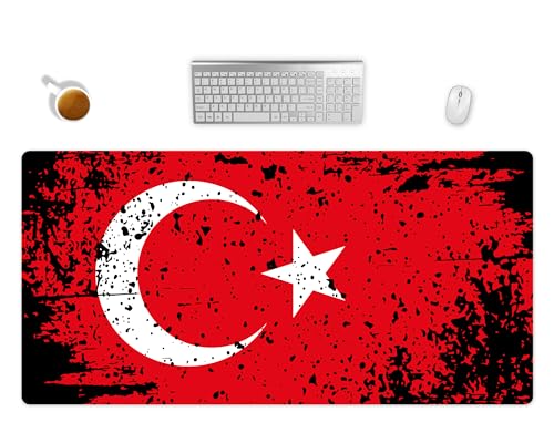 Mauspad XXL Türkei Flagge Büro Deko Schreibtischunterlage Gaming Mousepad Groß Schreibtisch In 2 Größen Computer Zubehör Schreibtischmatte (80x40cm) von PlimPlom