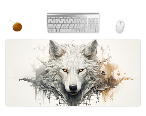 Mauspad XXL - Wikinger Wolf Schreibtischunterlage - Gothic Gaming Mousepad Groß - Schreibtisch Matte In 2 Größen (1, 60x35cm) von PlimPlom